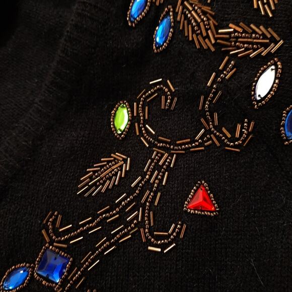 NWT VTG  Long Sleeve Short Sweater Dress Sz Small Black Beaded Rhinestone Detail - Picture 9 of 11